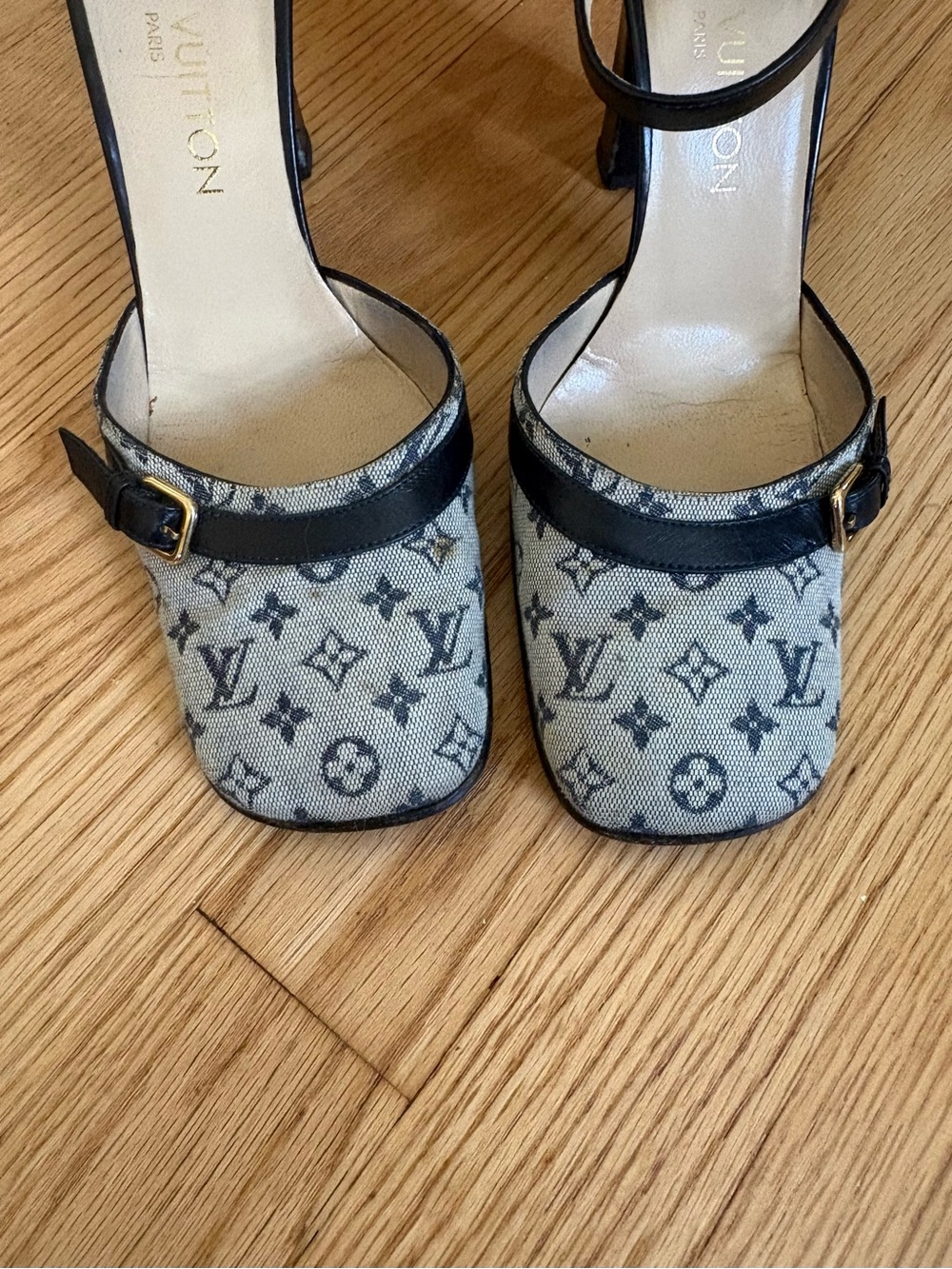 Louis Vuitton Navy Monogram Ankle-Strap Pumps, with box, size 36.5 - Picture 4 of 7